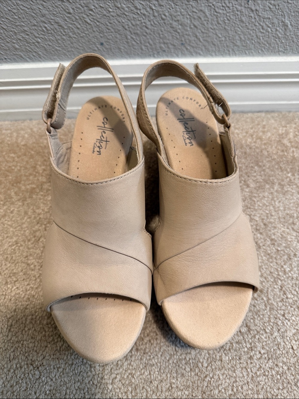 Clarks Nude/Tan Peep-Toe Slingback Sandals